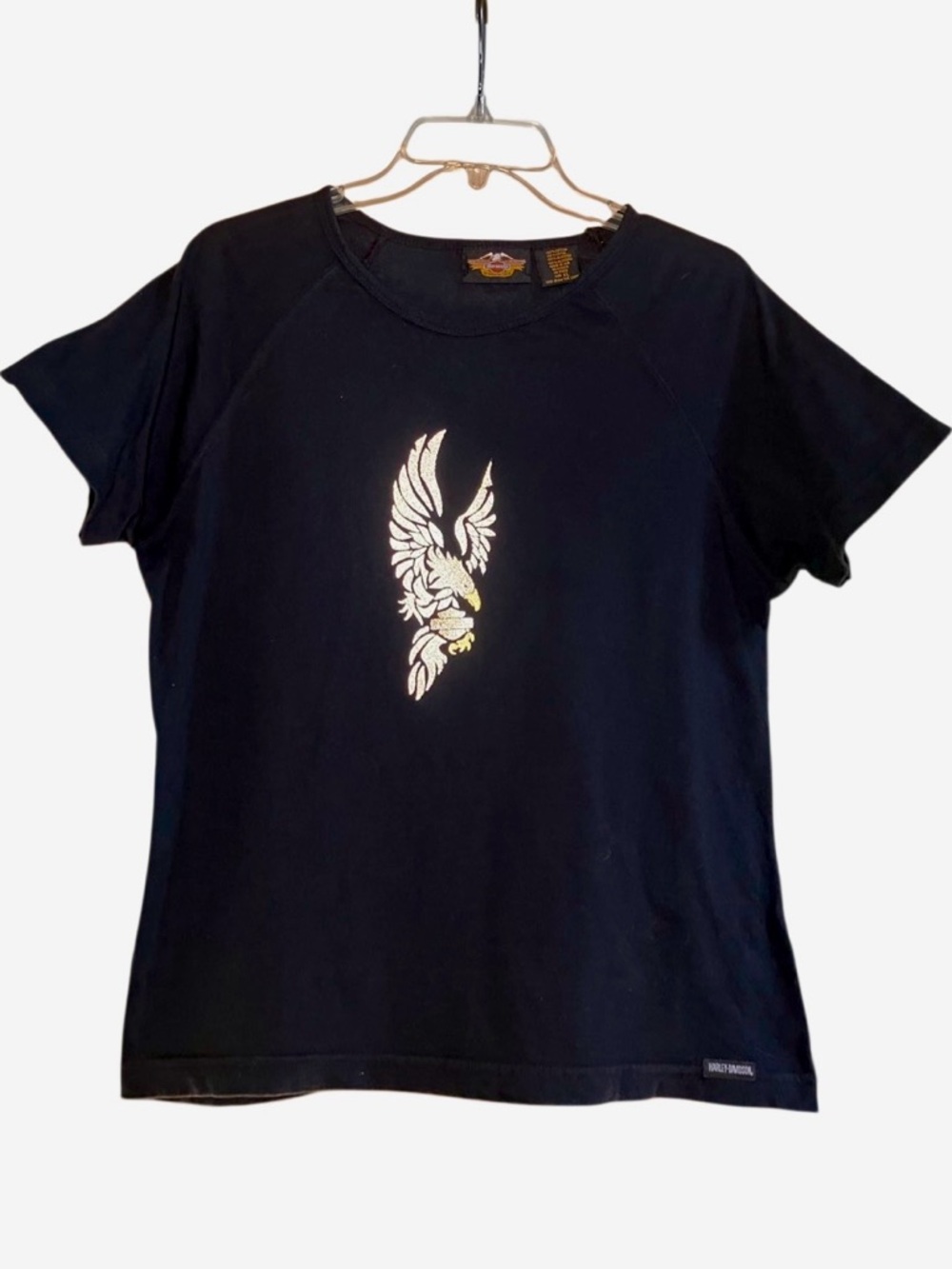 Harley Davidson Beaded Short Sleeve Tee in Black/Gold Women’s XL